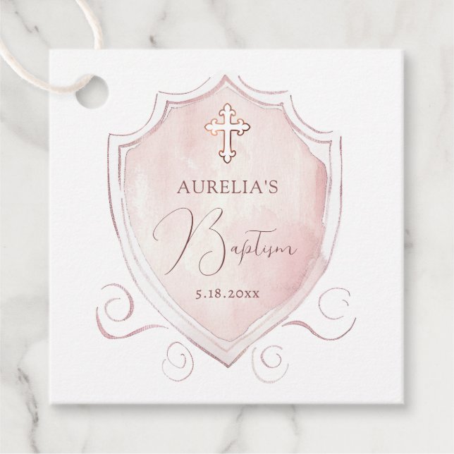 Elegant Rosa Vapensköld  för vattenfärg Gåvor Etiketter (Framsida)