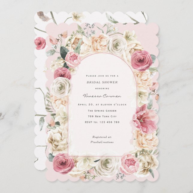 Elegant  rosa vår möhippa inv. inbjudningar (Fram/baksida)