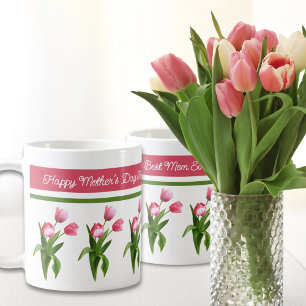Elegant Rosa Vår Tulip Lycklig Mors dag Kaffemugg