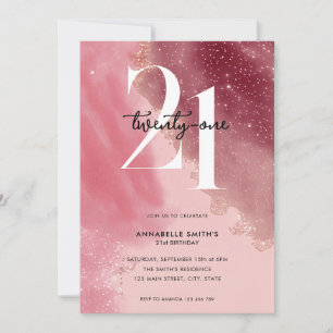 Elegant Rosa Vattenfärg 21:a födelsedagen Inbjudningar