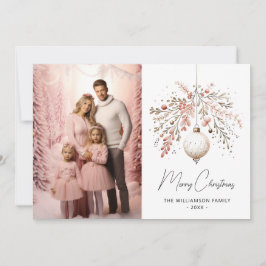 Elegant Rosa Vattenfärg Bauble-julkort Julkort