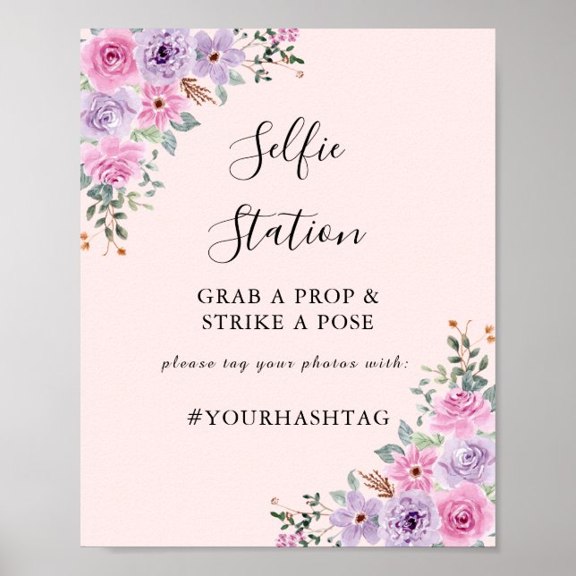 Elegant Rosa Vattenfärg Blommig Bröllop Poster (Framsidan)