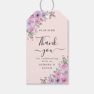 Elegant Rosa Vattenfärg Blommig Bröllop Presentetikett