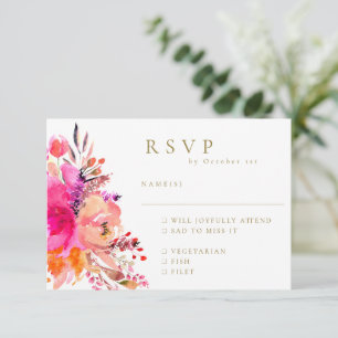 Elegant Rosa Vattenfärg Blommig Bröllop RSVP Målti OSA Kort