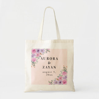 Elegant Rosa Vattenfärg Blommig Bröllop Tygkasse