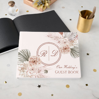 Elegant Rosa Vattenfärg Blommig Monogram Bröllop Gästböcker