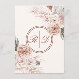 Elegant Rosa Vattenfärg Blommig Monogram Bröllop Tilläggskort