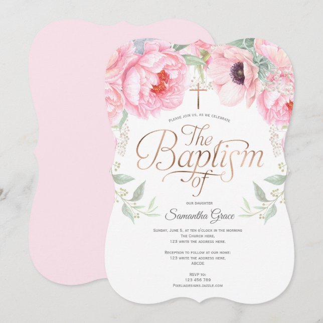Elegant, Rosa, vattenfärg, Blommigt, färgning Inbjudningar (Fram/baksida)