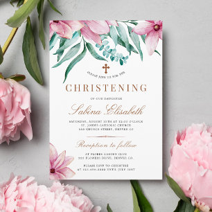 Elegant rosa vattenfärg blomster dop inbjudningar