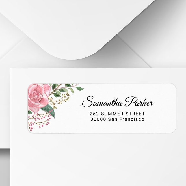Elegant rosa vattenfärg blomster returadress etikett (Skapare uppladdad)