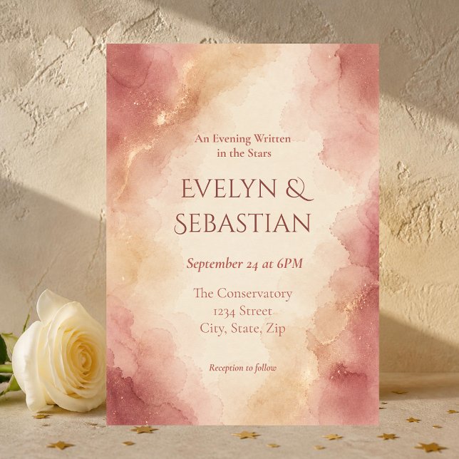 Elegant Rosa Vattenfärg Bröllopsinbjudan Inbjudningar (Elegant blush watercolor wedding invitation with romantic luxury styling for modern & classic weddin)