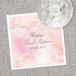 Elegant Rosa Vattenfärg Guld Glitter Festa Pappersservett