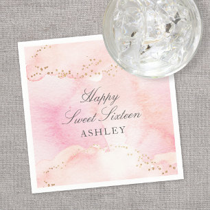 Elegant Rosa Vattenfärg Guld Glitter Festa Pappersservett