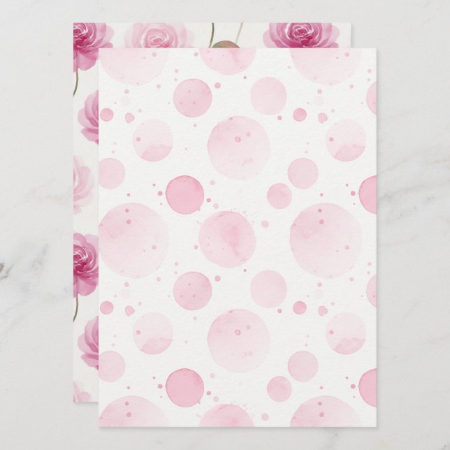 Elegant rosa vattenfärg Invitation flat kort (Fram/baksida)