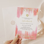 Elegant Rosa Vattenfärg och Guld | BAT MITZVAH Inbjudningar<br><div class="desc">Dessa vackra och elegant Bat mitzvah inbjudningar har trendig vattenfärgsfläckar i feminina skuggor av rosa,  koral och orange,  med faux guld glitter utseende konetti och David Star.</div>