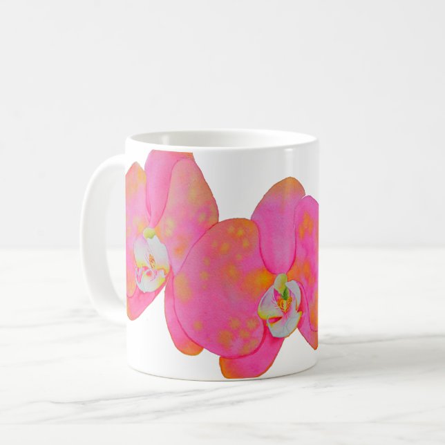 Elegant Rosa vattenfärg Orchid-målning Kaffemugg (Framsida vänster)