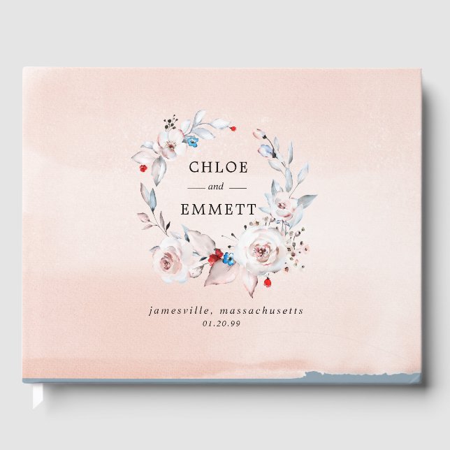 Elegant Rosa Vattenfärg Rustik Blommigt Utandning Gästböcker (Framsida)