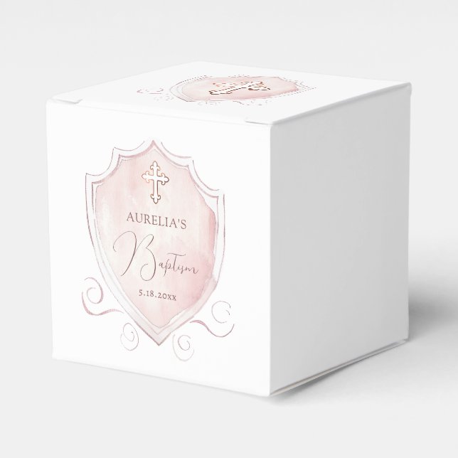 Elegant rosa vattenfärg vapen Dop kub Presentaskar (Framsidan Sidan)