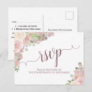 Elegant  Rosa Vattenfärgens Blommigt Bröllop OSA Vykort