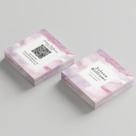 Elegant Rosa vattenfärgens fyrkantsdesign med QR-k Fyrkantigt Visitkort