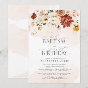 Elegant  Rosa Vattenfärgning Baptism 1:a födelseda Inbjudningar