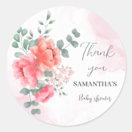 Elegant rosa vattenfärgsbabydusch runt klistermärke