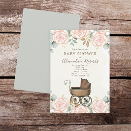 Elegant Rosa Vattenfärgsfärgad Blommigt Söt babysk Inbjudningar