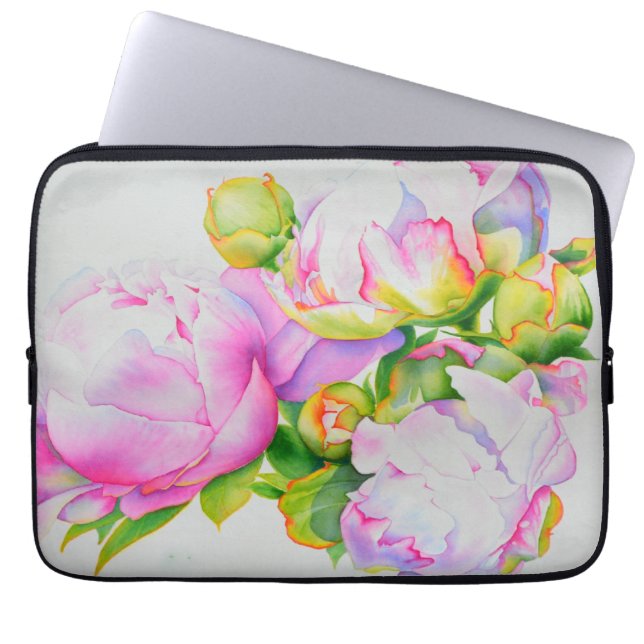Elegant rosa vattenfärgsfärgning för vit blommigt laptop sleeve (Framsidan)