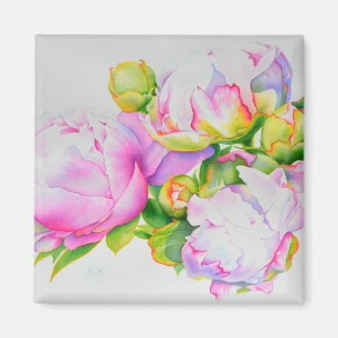Elegant rosa vattenfärgsfärgning för vit blommigt magnet