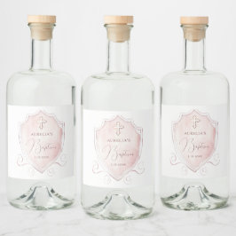 Elegant rosa vattenfärgskrön dop spritflaskor etikett