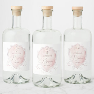 Elegant rosa vattenfärgskrön dop spritflaskor etikett