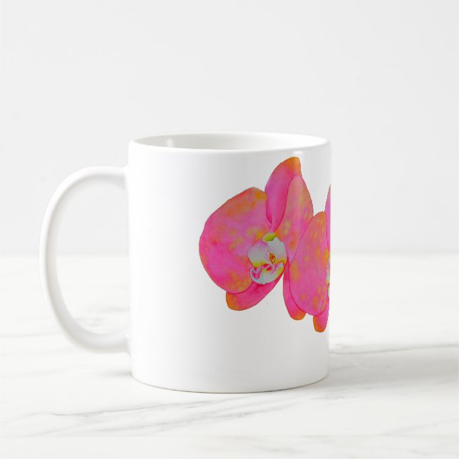 Elegant rosa vattenfärgsorkidéer tropiska blommigt kaffemugg (Vänster)