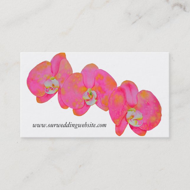 Elegant rosa vattenfärgsorkidéer tropiska blommigt visitkort (Framsida)