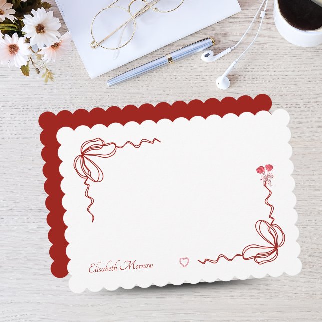 Elegant Rosa Vattenfärgsruta, Personlig Anteckningskort (Elegant Watercolor Bow Personalized Note Cards)