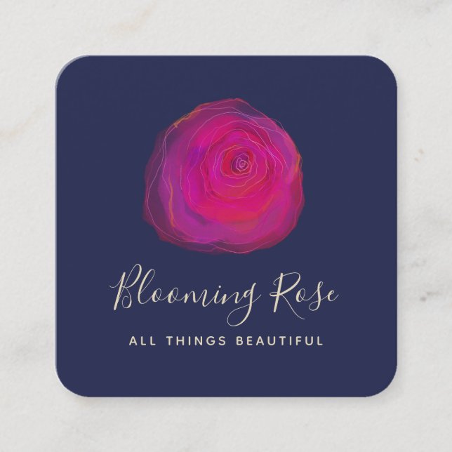 Elegant Rosa Vattenfärgsruta Ro Blommigt fyrkant   Fyrkantigt Visitkort (Framsida)