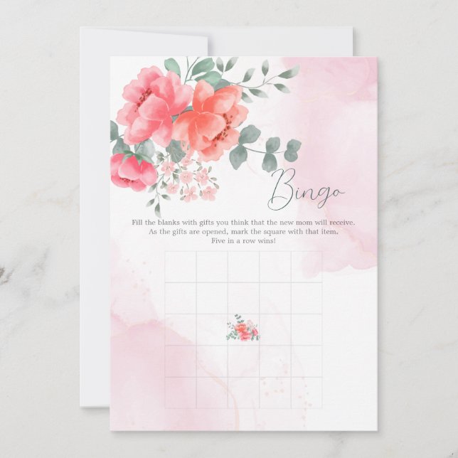 Elegant  rosa vattenfärgsspel baby bingo-spel inbjudningar (Framsida)
