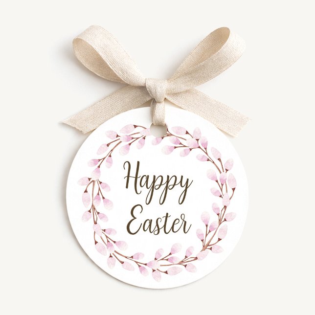 Elegant rosa vide Happy Easter Gåvor Etiketter (Elegant Pink Pussy Willow Happy Easter Favor Tags)