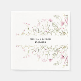 Elegant Rosa Vild Blommigt Bröllop Pappersservett