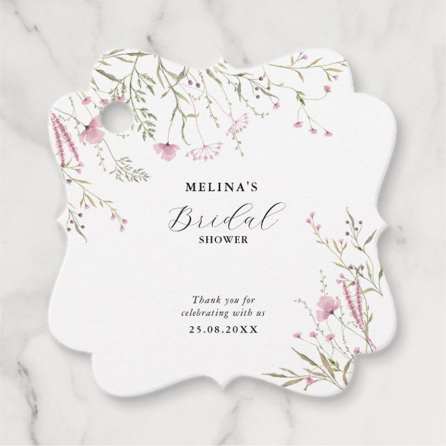 Elegant Rosa Vild Bröllopsdusch  Gåvor Etiketter (Framsida)