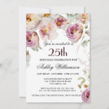 Elegant Rosa Vildblomma Blommig 25-års Födelsedags