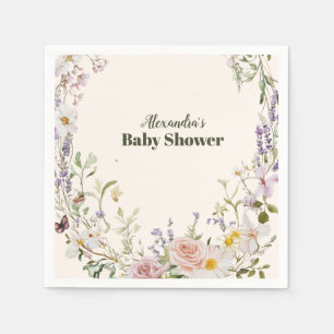 Elegant Rosa Vildblomma Boho Babyfirande Pappersservett