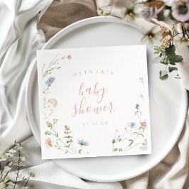 Elegant Rosa Vildblomma Rustik Boho Bebis Shower  Pappersservett