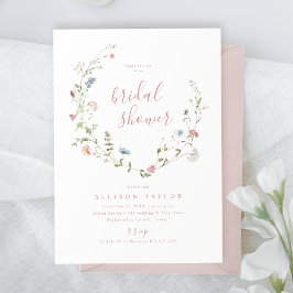 Elegant Rosa Vildblomma Rustik Boho Bröllopsdusch Inbjudningar