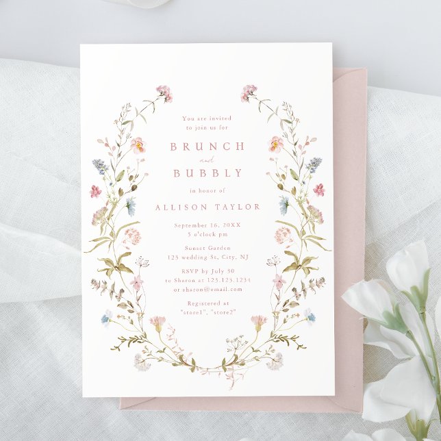 Elegant Rosa Vildblomma Rustik Boho Bröllopsdusch Inbjudningar (Elegant Pink Wildflower Rustic Boho Bridal Shower Invitation)