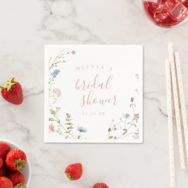 Elegant Rosa Vildblomma Rustik Boho Bröllopsdusch Pappersservett