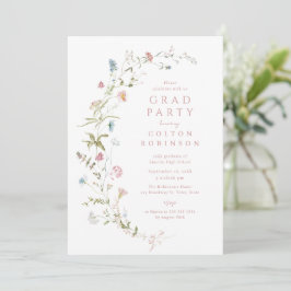 Elegant Rosa Vildblomma Rustik Boho Examen Inbjudningar