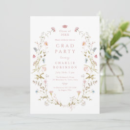 Elegant Rosa Vildblomma Rustik Boho Examen Inbjudningar
