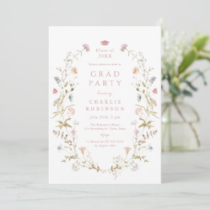 Elegant Rosa Vildblomma Rustik Boho Examen Inbjudningar