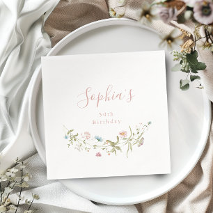 Elegant Rosa Vildblomma Rustik Boho Födelsedag Pappersservett