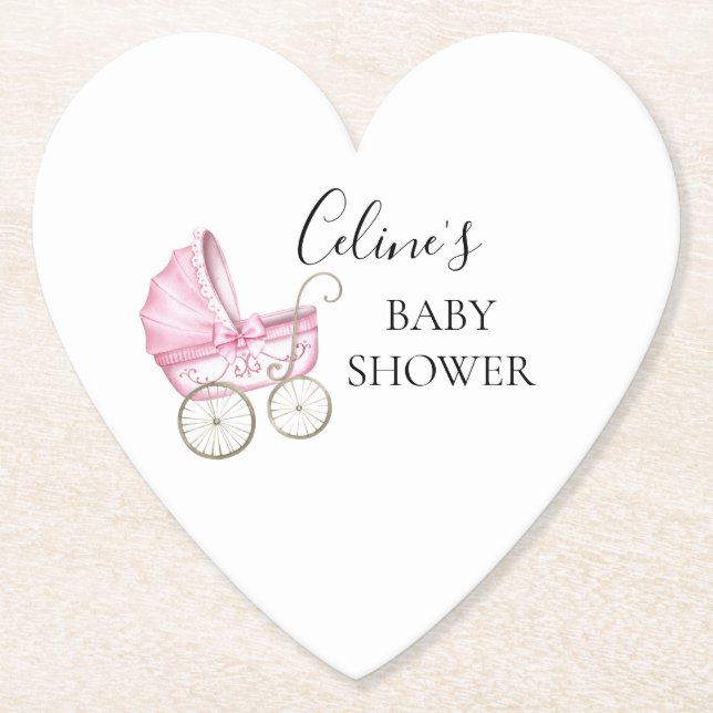 Elegant Rosa Vintage Baby Carriage babydusch Underlägg Papper (Framsida)